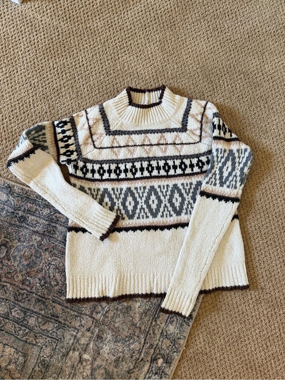 American Eagle Outfitters Cream Sweater with Brown Edge